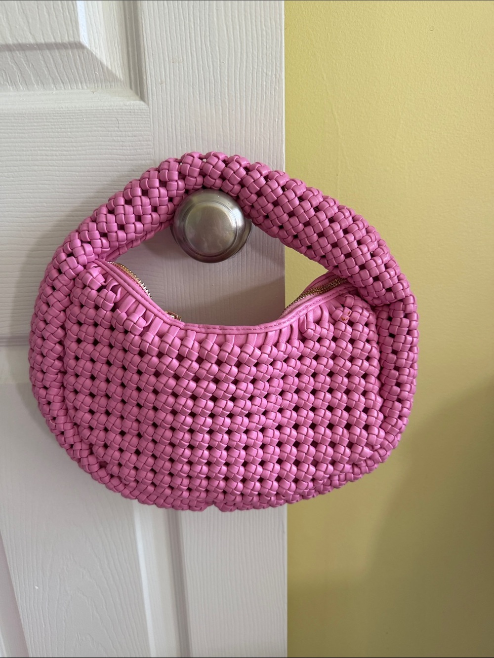 Pink Woven Handle Shoulder Bag